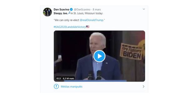 Le tweet de Dan Scavino pointé du doigt par Twitter pour avoir modifié une vidéo de Joe Biden